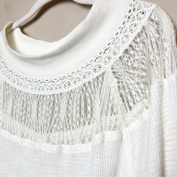 Free People Spring Valley Thermal Top Large Ivory flowy lace lightweight boho - Picture 4 of 10